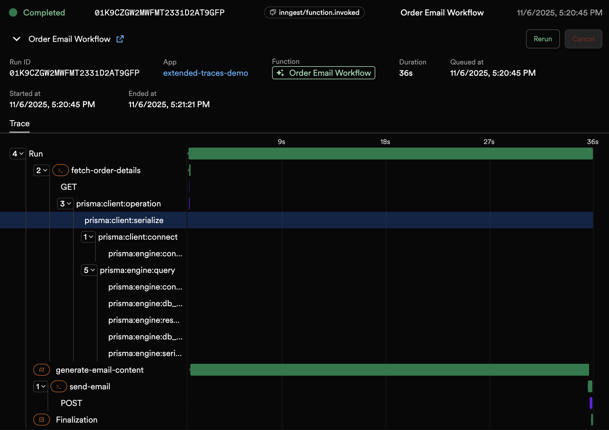 Extended Traces in the Inngest Dev Server
